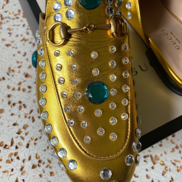 Gold Gucci Napa Crystal Mules - Picture 7 of 9